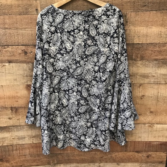 Likely Navy White Paisley Dress Bell Sleeves Mini - Picture 6 of 7